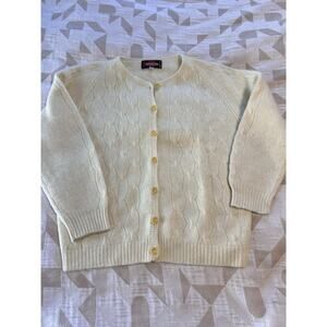 Australian Magdalen Wool Cardigan Cropped Butter Yellow Button Sweater Size 36